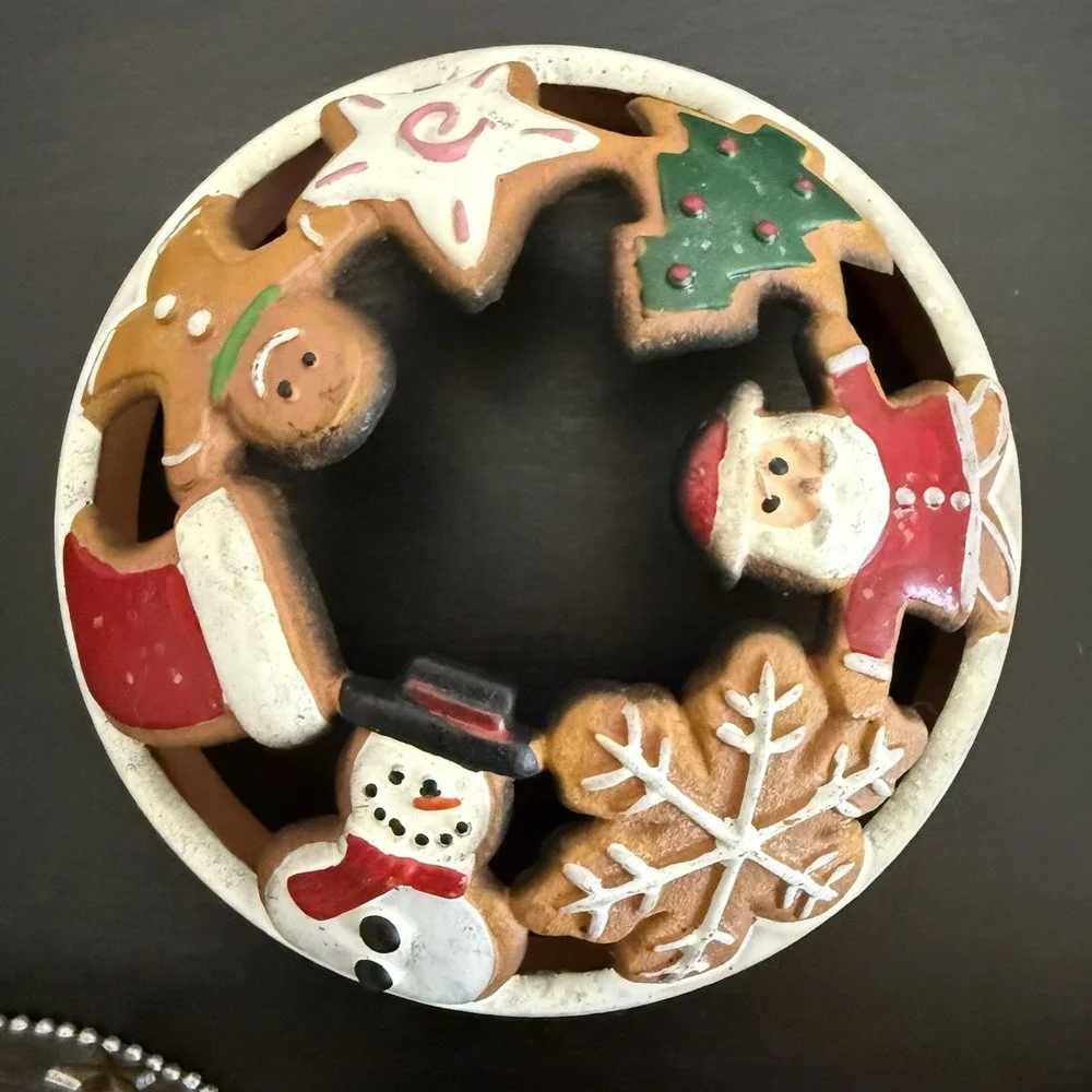 (3) Yankee Candle Christmas Holiday Metal Candle Lid Jar Ring Topper Angel Santa